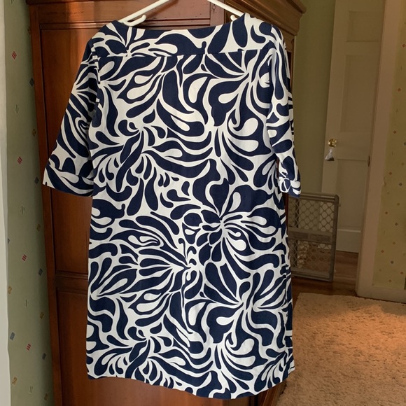 Skirtin Around Shift Dress Blue and White Pattern. - Picture 2 of 6